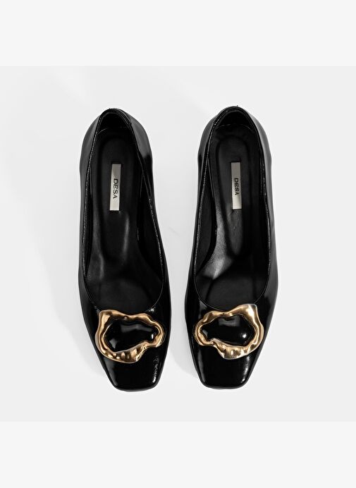 Kadın Siyah Metal Toka Aksesuarlı Rugan Topuklu Ayakkabı - Görsel 8