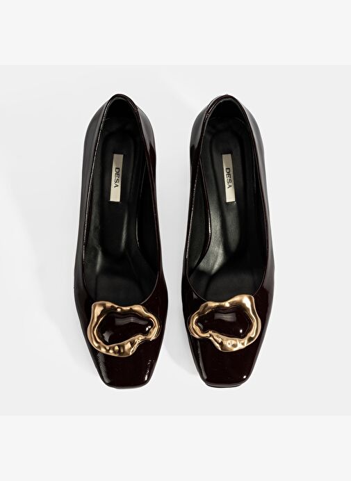 Kadın Bordo Metal Toka Aksesuarlı Rugan Topuklu Ayakkabı - Görsel 8