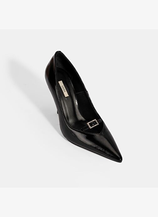 Kadın Siyah Taşlı Toka Detaylı Rugan Topuklu Abiye Ayakkabı - Görsel 6