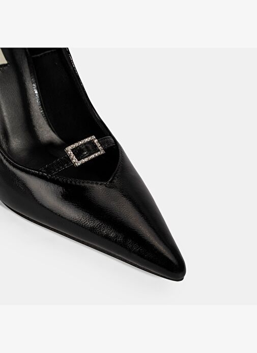 Kadın Siyah Taşlı Toka Detaylı Rugan Topuklu Abiye Ayakkabı - Görsel 7