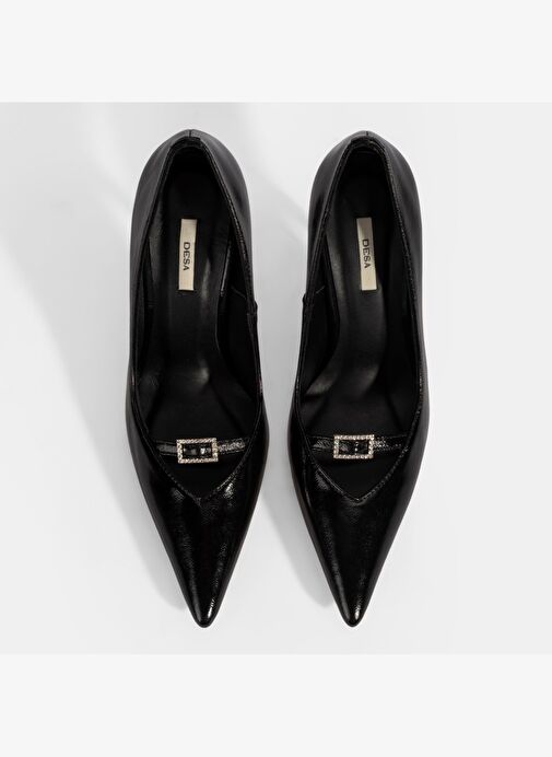 Kadın Siyah Taşlı Toka Detaylı Rugan Topuklu Abiye Ayakkabı - Görsel 8