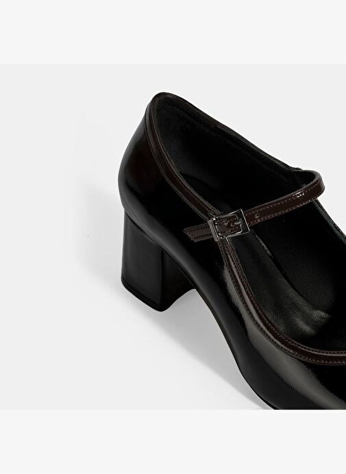 Kadın Siyah Ayarlanabilir Tokalı Kalın Topuklu Klasik Ayakkabı - Görsel 7