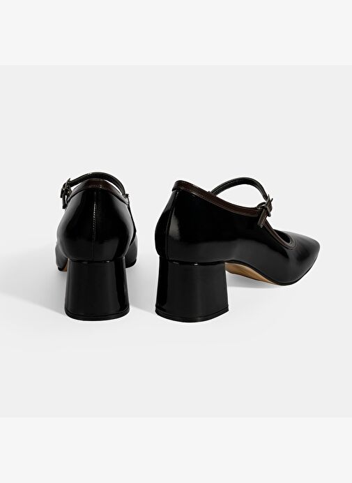 Kadın Siyah Ayarlanabilir Tokalı Kalın Topuklu Klasik Ayakkabı - Görsel 9