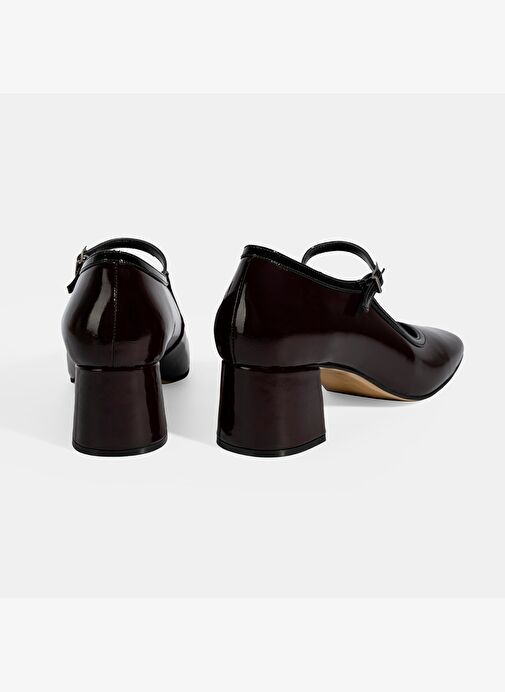 Kadın Bordo Ayarlanabilir Tokalı Kalın Topuklu Klasik Ayakkabı - Görsel 9