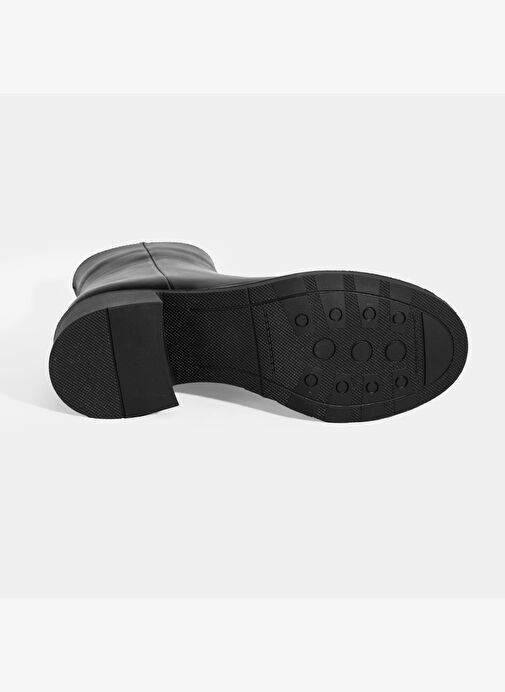 Kadın Siyah Fermuarlı Topuklu Deri Bot - Görsel 5