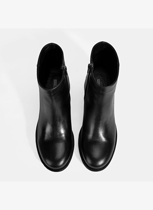 Kadın Siyah Fermuarlı Topuklu Deri Bot - Görsel 7