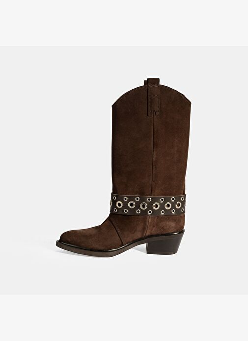 Kadın Kahve Ayarlanabilir Kemer Aksesuarlı Süet Bot - Görsel 4