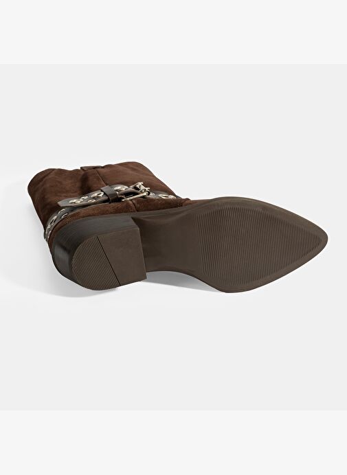 Kadın Kahve Ayarlanabilir Kemer Aksesuarlı Süet Bot - Görsel 5