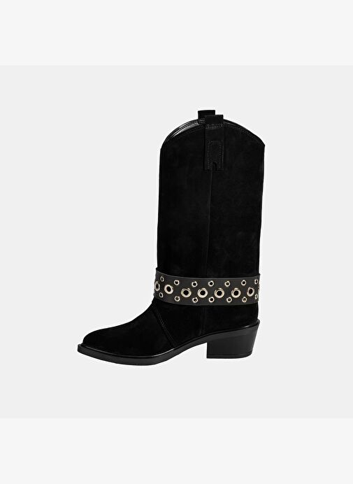 Kadın Siyah Ayarlanabilir Kemer Aksesuarlı Süet Bot - Görsel 4