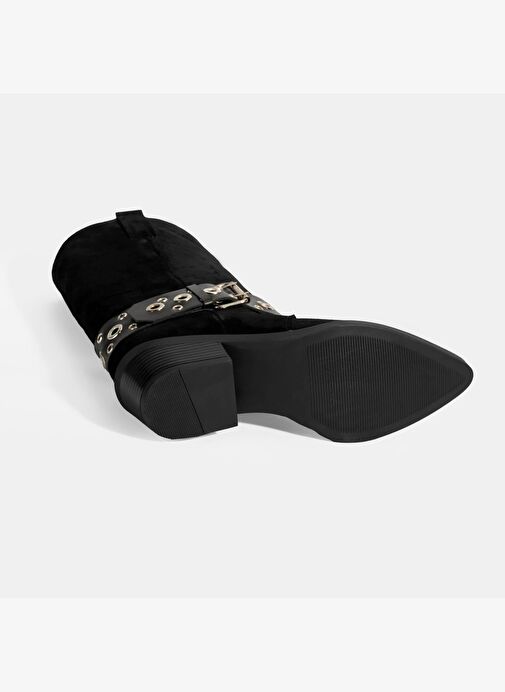 Kadın Siyah Ayarlanabilir Kemer Aksesuarlı Süet Bot - Görsel 5