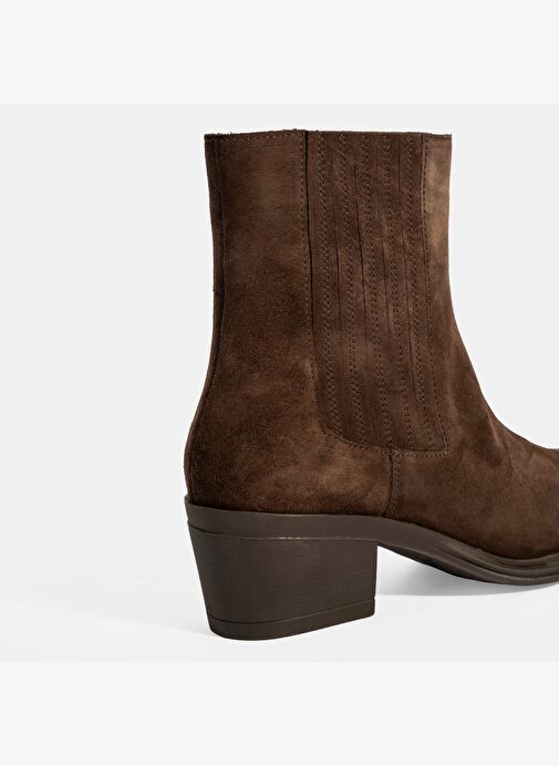 Kadın Kahve Kalın Topuklu Süet Bot - Görsel 7