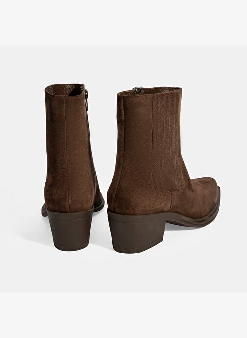 Kadın Kahve Kalın Topuklu Süet Bot - Görsel 9