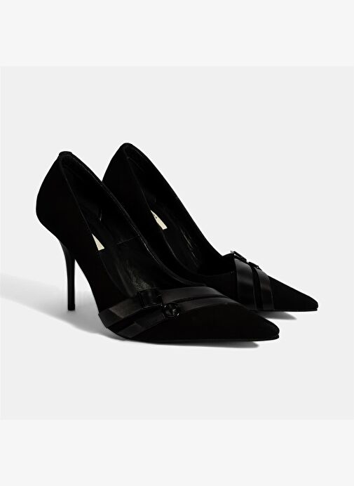 Kadın Siyah Metal Toka Detaylı Süet Stiletto - Görsel 2
