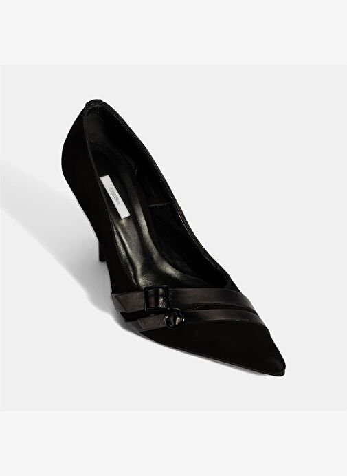 Kadın Siyah Metal Toka Detaylı Süet Stiletto - Görsel 6