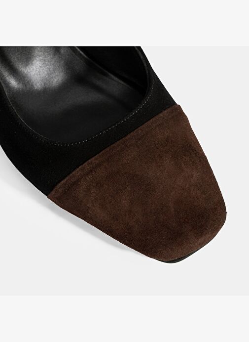 Kadın Siyah Ayarlanabilir Tokalı Süet Topuklu Ayakkabı - Görsel 6