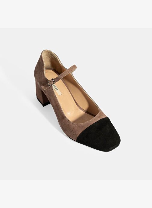 Kadın Vizon Ayarlanabilir Tokalı Süet Topuklu Ayakkabı - Görsel 6
