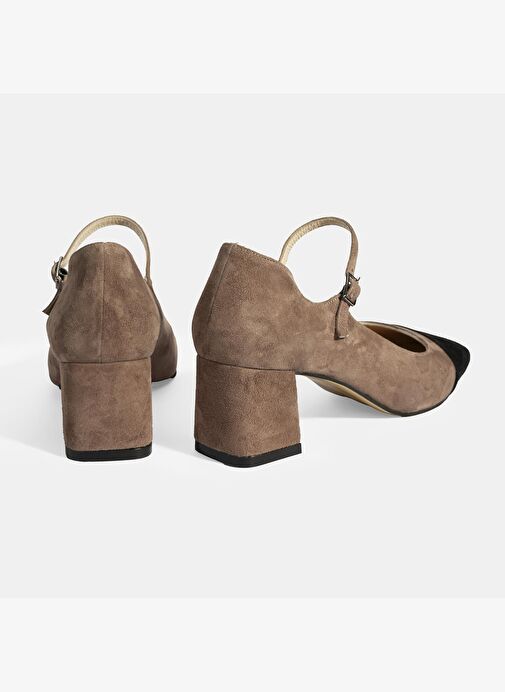 Kadın Vizon Ayarlanabilir Tokalı Süet Topuklu Ayakkabı - Görsel 9