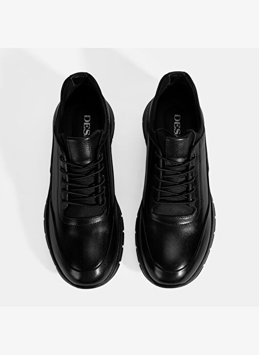 Erkek Siyah Bağcıklı Deri Spor Ayakkabı - Görsel 8