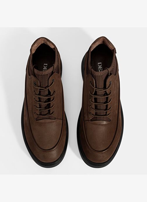 Erkek Kahve Bağcıklı Nubuk Deri Spor Ayakkabı - Görsel 8