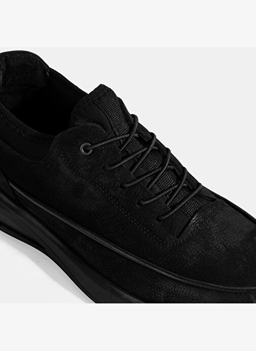 Erkek Siyah Bağcıklı Nubuk Deri Spor Ayakkabı - Görsel 7