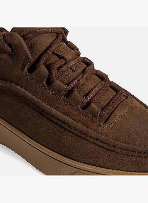 Erkek Kahve Bağcıklı Nubuk Deri Sneaker - Görsel 7