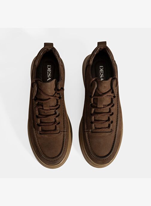 Erkek Kahve Bağcıklı Nubuk Deri Sneaker - Görsel 8