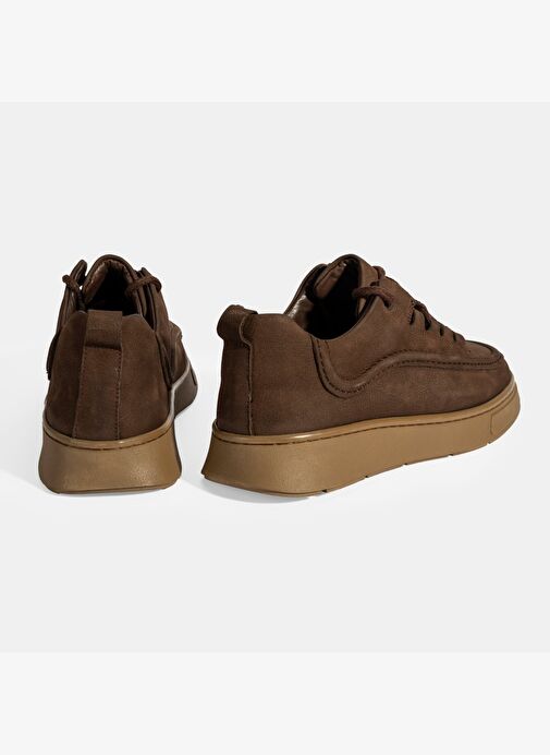 Erkek Kahve Bağcıklı Nubuk Deri Sneaker - Görsel 9