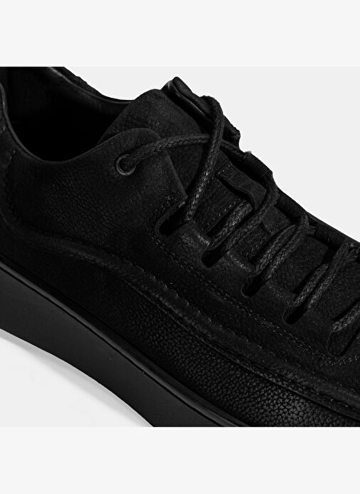 Erkek Siyah Bağcıklı Nubuk Deri Sneaker - Görsel 7
