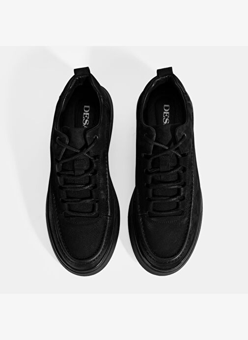 Erkek Siyah Bağcıklı Nubuk Deri Sneaker - Görsel 8
