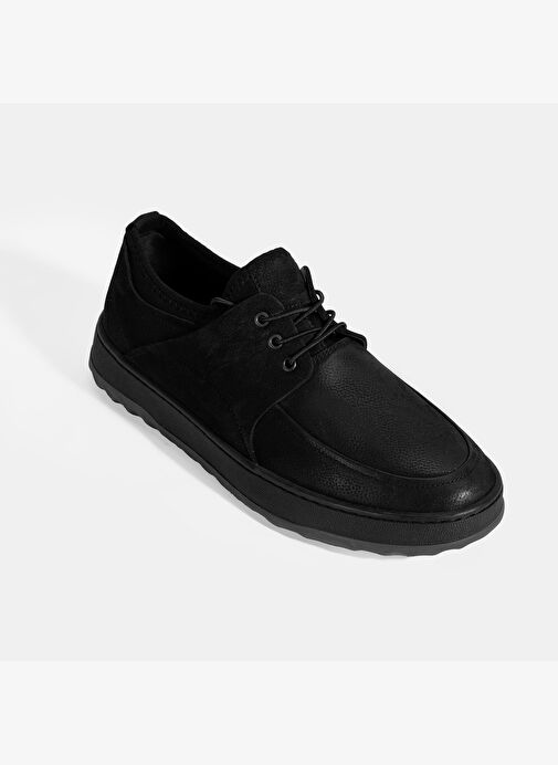 Erkek Siyah Bağcıklı Nubuk Deri Günlük Ayakkabı - Görsel 6