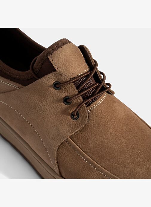 Erkek Bej Bağcıklı Nubuk Deri Günlük Ayakkabı - Görsel 7