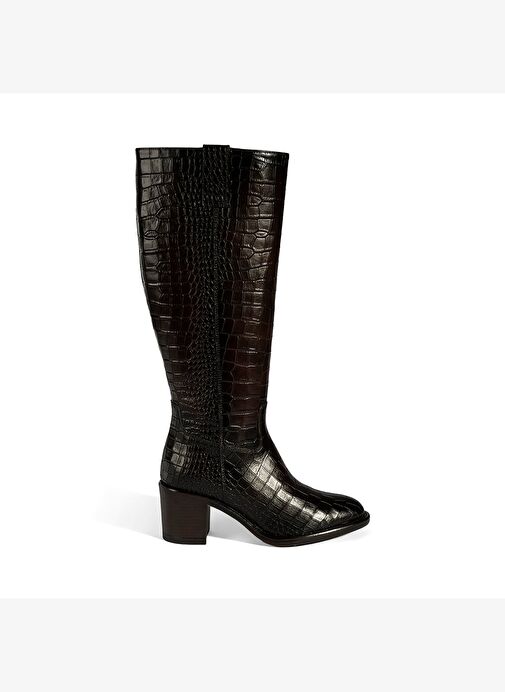 Desa Desa Kahverengi Kadın Kahve Kroko Baskılı Kalın Topuklu Deri Çizme Bot | Boyner Kahverengi - 3. görsel
