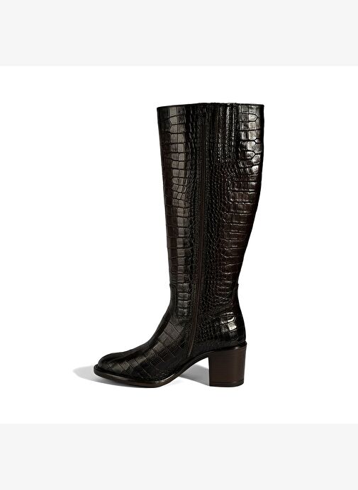 Desa Desa Kahverengi Kadın Kahve Kroko Baskılı Kalın Topuklu Deri Çizme Bot | Boyner Kahverengi - 4. görsel