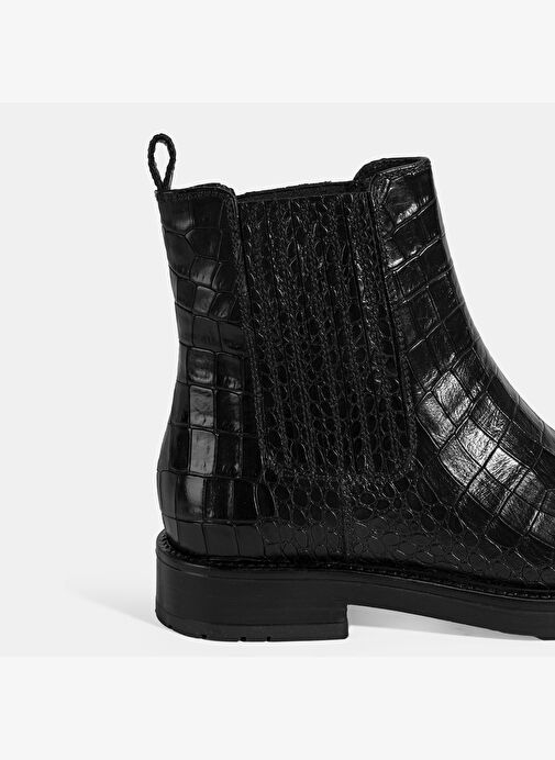 Kadın Siyah Kroko Baskılı Lastikli Deri Bot - Görsel 7