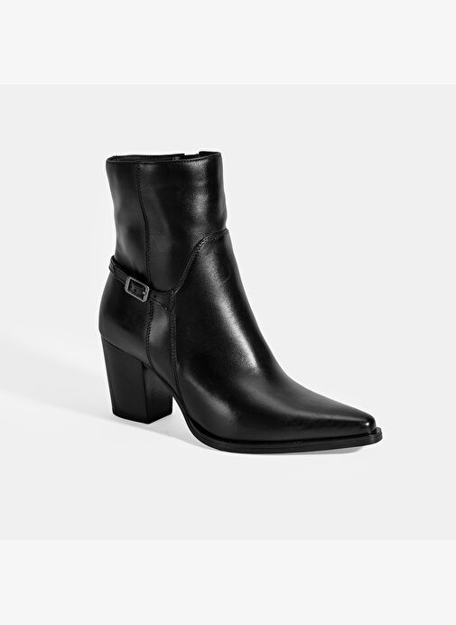 Kadın Siyah Kalın Topuklu Deri Bot - Görsel 2