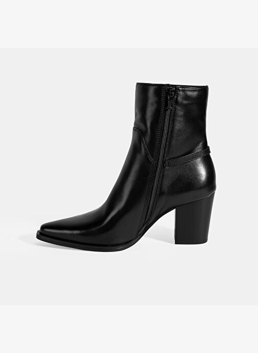 Kadın Siyah Kalın Topuklu Deri Bot - Görsel 4