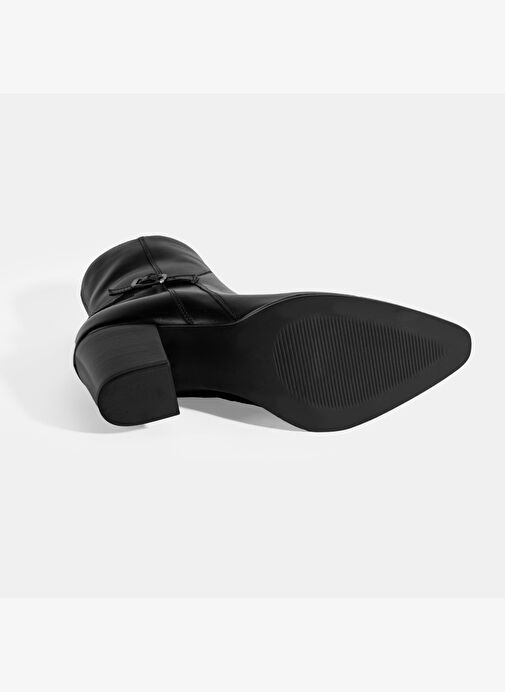 Kadın Siyah Kalın Topuklu Deri Bot - Görsel 5