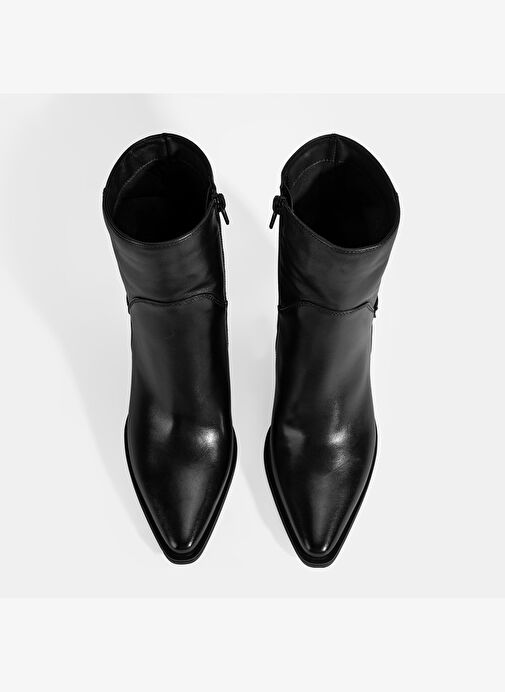 Kadın Siyah Kalın Topuklu Deri Bot - Görsel 6