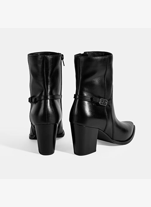 Kadın Siyah Kalın Topuklu Deri Bot - Görsel 7