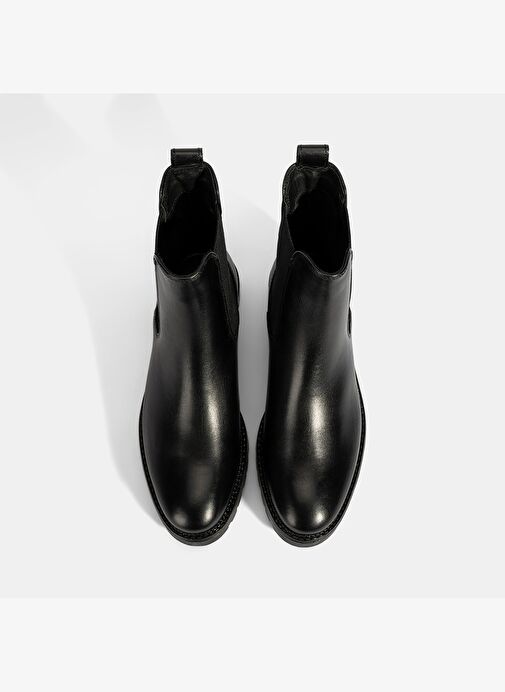 Kadın Siyah Kalın Topuklu Deri Bot - Görsel 7