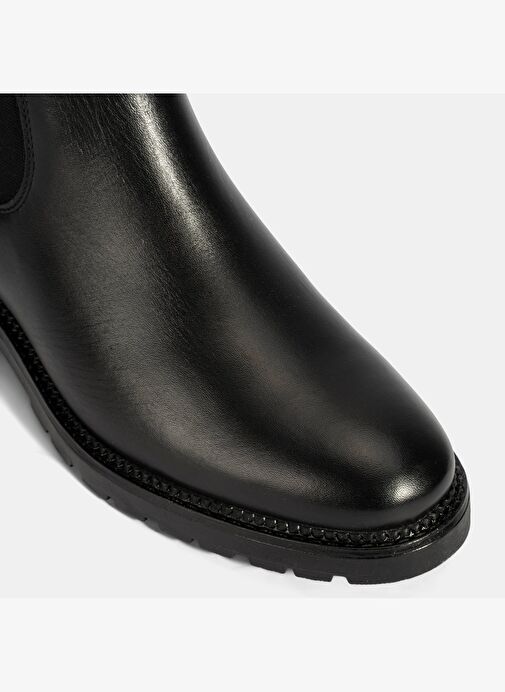 Kadın Siyah Kalın Topuklu Deri Bot - Görsel 9