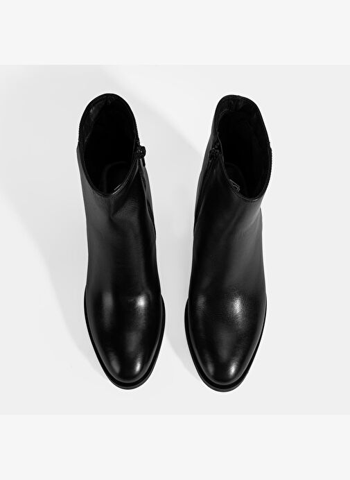 Kadın Siyah Kalın Topuklu Deri Bot - Görsel 8