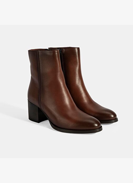 Kadın Taba Kalın Topuklu Deri Bot - Görsel 2