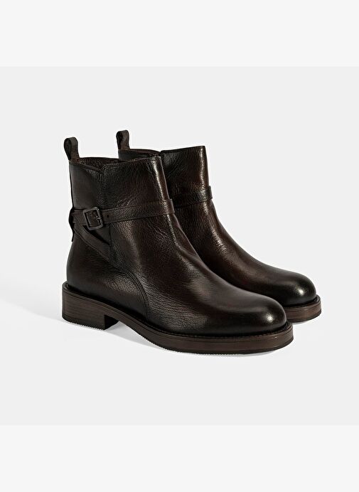 Kadın Kahve Ayarlanabilir Tokalı Deri Bot - Görsel 2