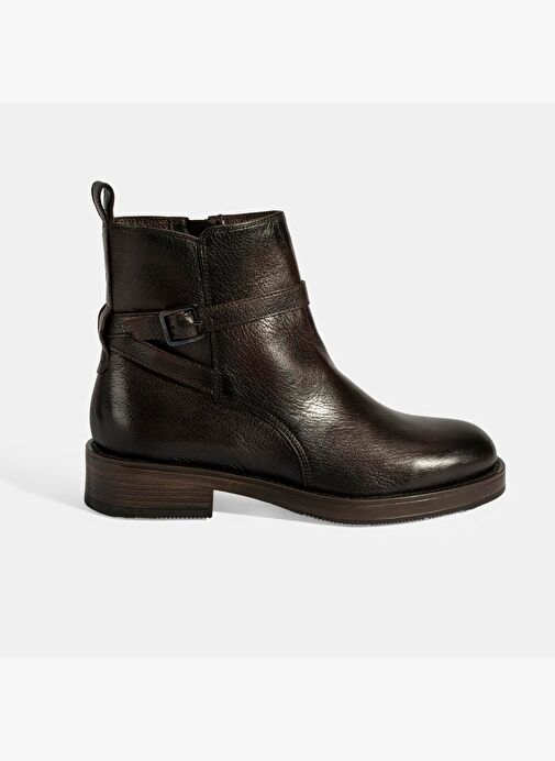 Kadın Kahve Ayarlanabilir Tokalı Deri Bot - Görsel 3