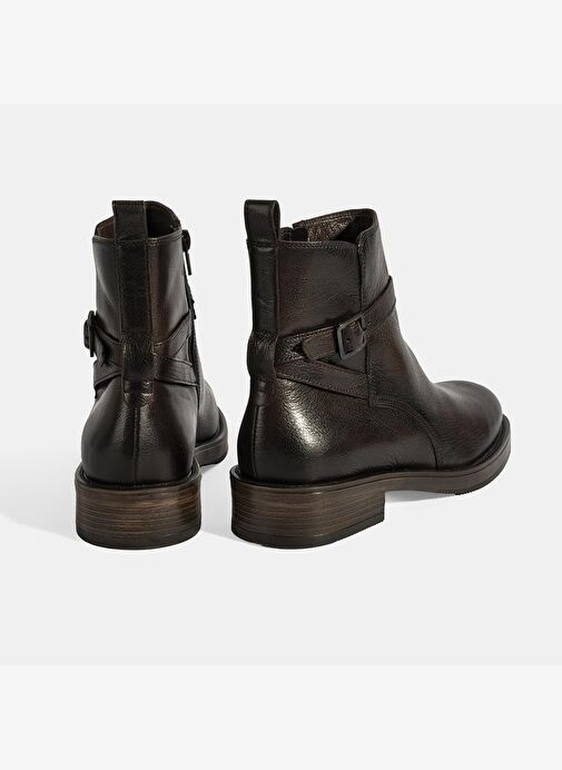 Kadın Kahve Ayarlanabilir Tokalı Deri Bot - Görsel 9