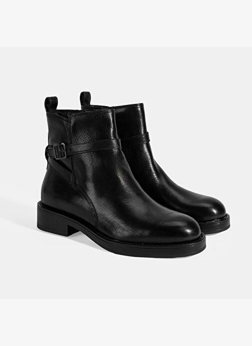 Kadın Siyah Ayarlanabilir Tokalı Deri Bot - Görsel 2