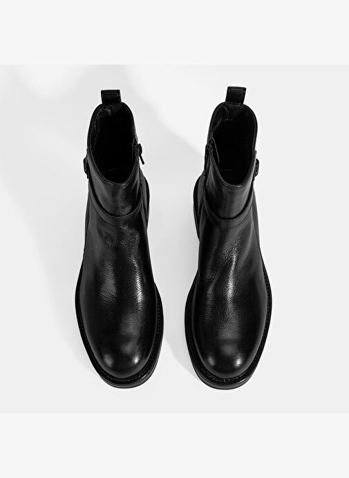 Kadın Siyah Ayarlanabilir Tokalı Deri Bot - Görsel 8