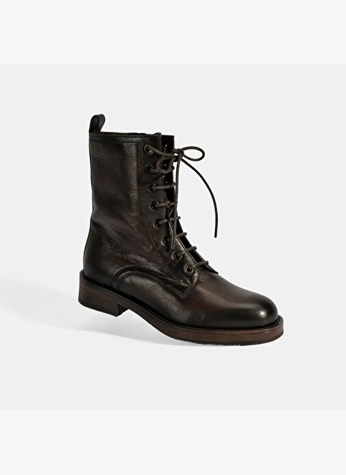 Kadın Kahve Bağcıklı Deri Postal Bot - Görsel 6