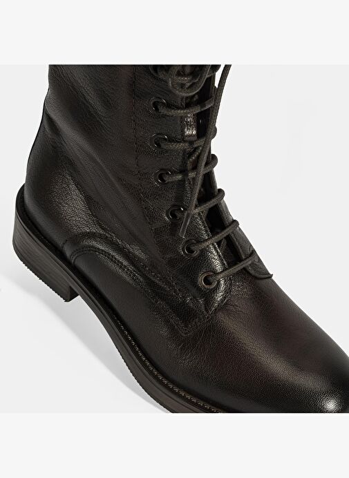 Kadın Kahve Bağcıklı Deri Postal Bot - Görsel 7